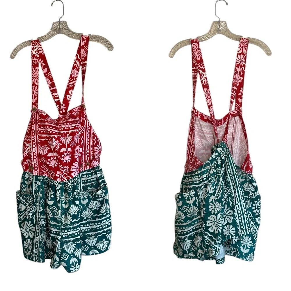 NEW  Free People Women's Red Palm Bay Printed Shortalls